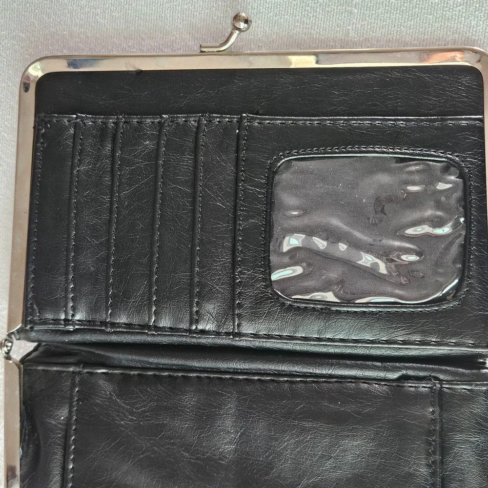 Amici Accessories Zebra Sequin Kiss Lock Wallet Black Silver Clutch Checkbook